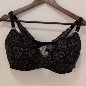 Victoria's Secret Black Lace Padded Bra with Floral Overlay